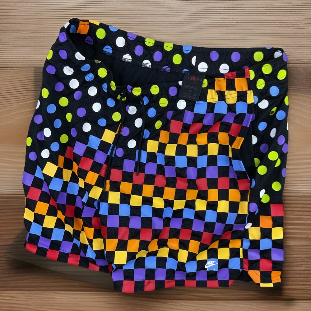 Nike Air Jordan Shorts Men Sz 2XL Retro 3 AOP Basketball Black MultiColor Check