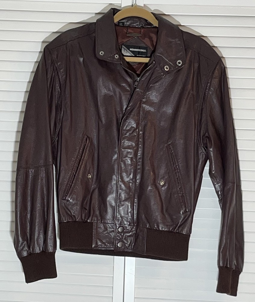 Vintage Members Only Leather Bomber Jacket Brown Size 38