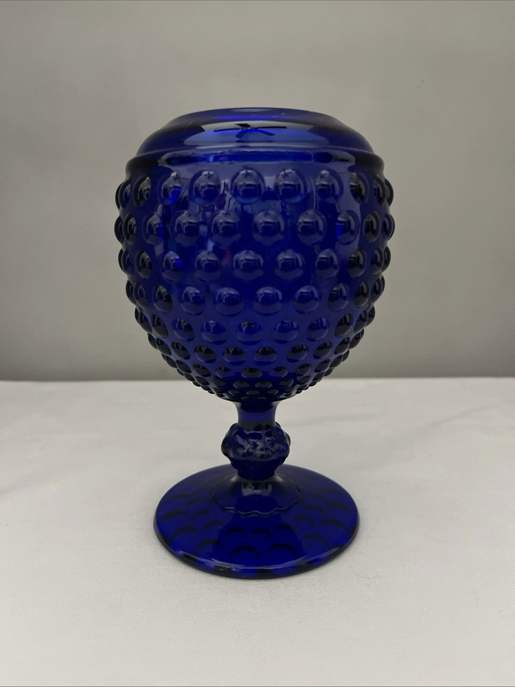 VTG Cobalt Blue Imperial Glass-Hobnail Pedestal Vase 6.25