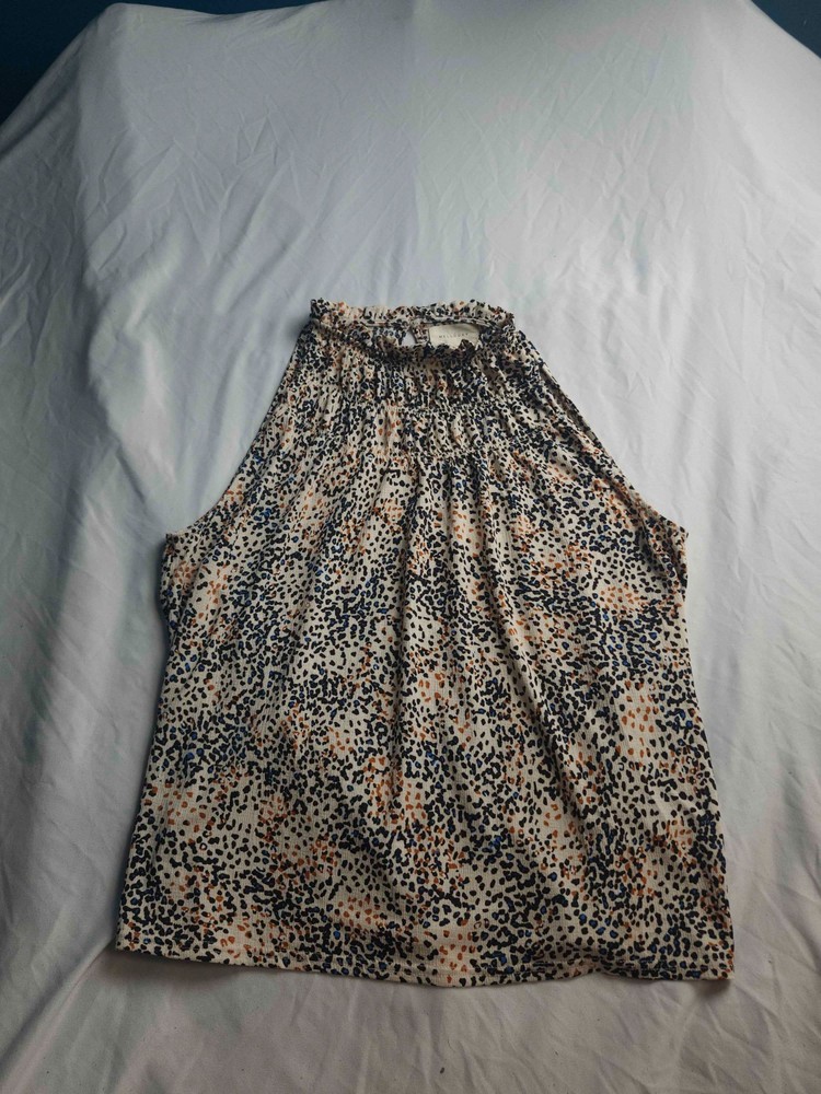 Anthropologie Melloday Tank Top Womens Large Beige Leopard High Neck Halter