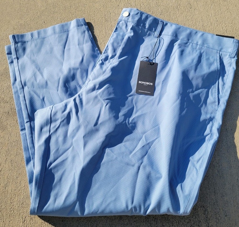 NWT Bonobos Maide Golf Pants Straight Performance Blue Houndstooth Mens Sz 54x30