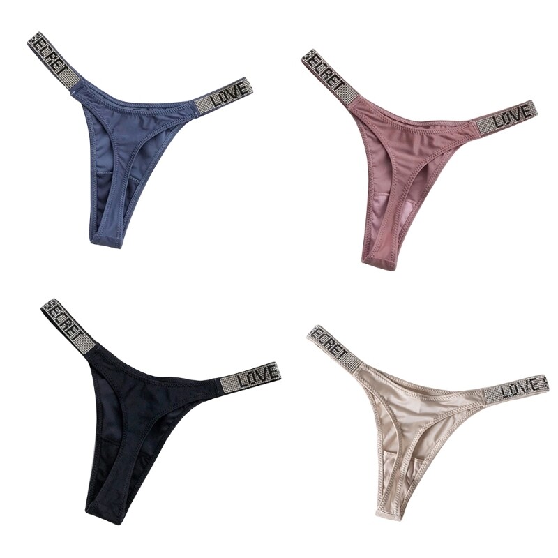 Women Sexy Rhinestone Low Rise Thongs Glitter Briefs Seamless T-Back Underwear