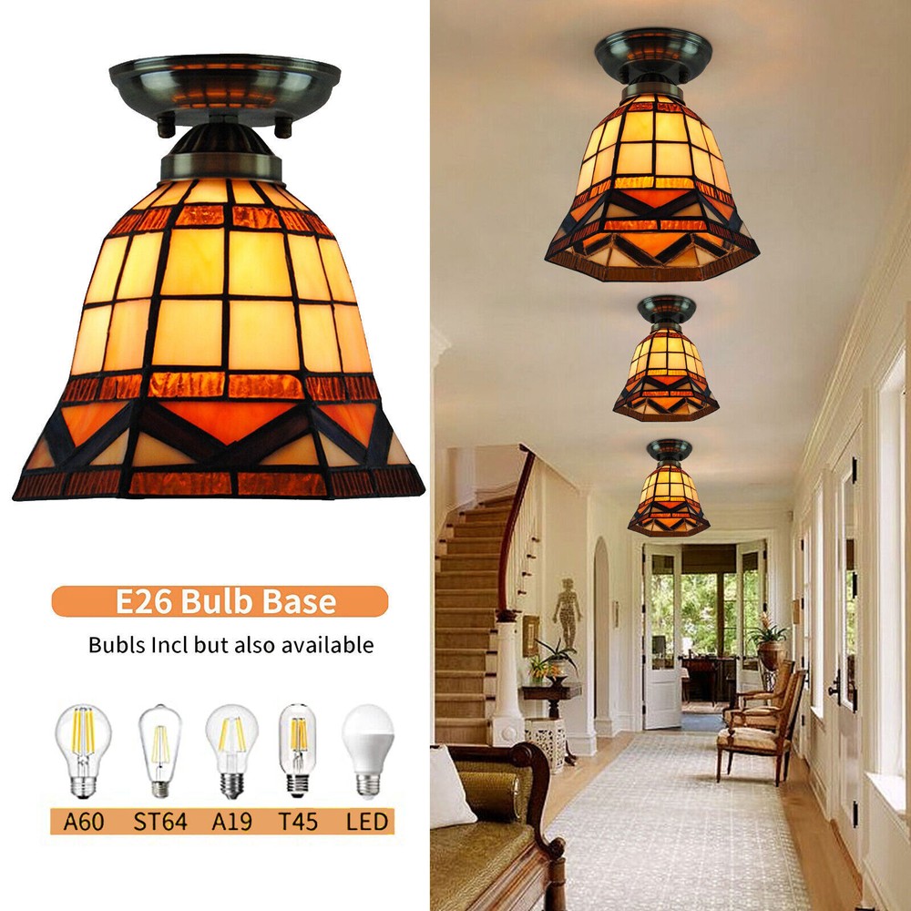 Tiffany Style Ceiling Lamp Fixture,Stained Glass Shade Flush Mount Light Bedroom