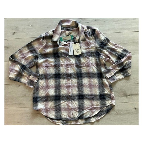 Cosmic Blue Love Rosie Plaid Button Up Shirt XL White Purple Black New With Tags