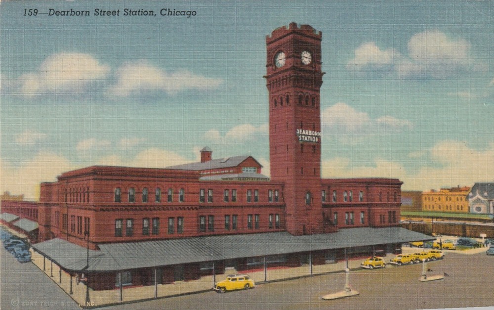 Chicago IL-Illinois, Aerial Dearborn Street Railroad Station, Vintage Postcard