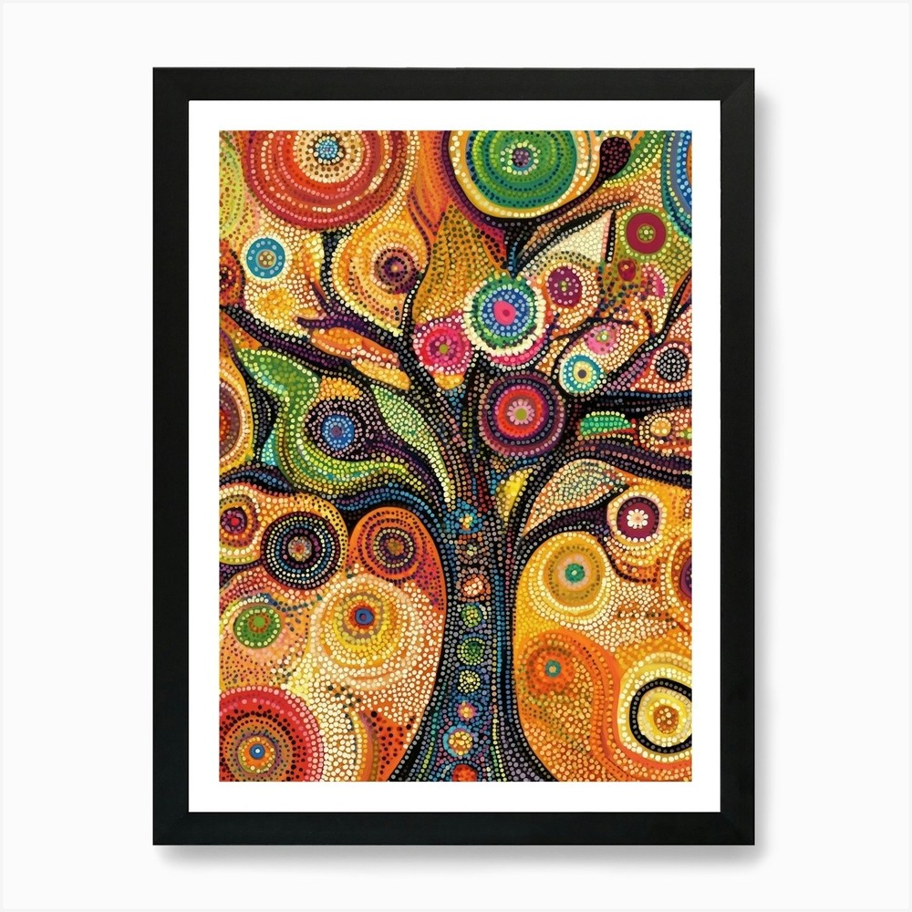 Vibrant Tree of Life Framed Wall Art Canvas Print Poster  