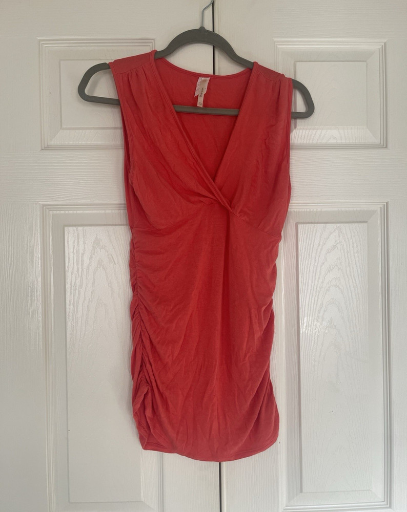 Nic & Jess Women's L Sleeveless Ruched Surplice Neck Tank Top Blouse Red