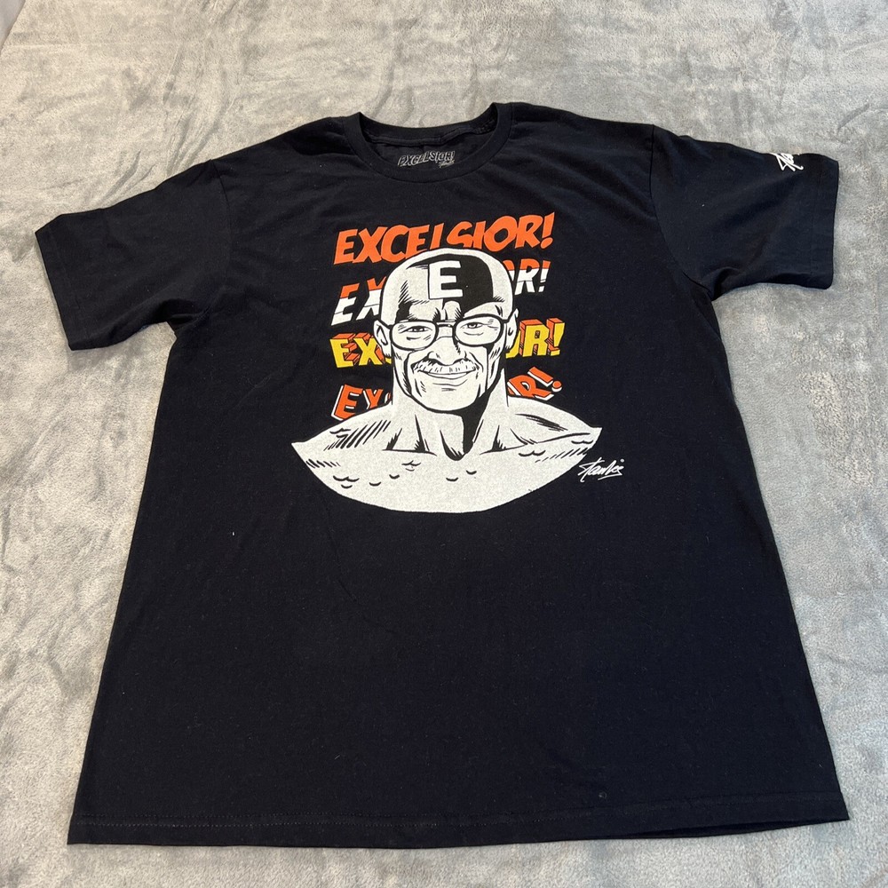 Rare Marvel Comics T Shirt Mens Size L Stan Lee Excelsior Black
