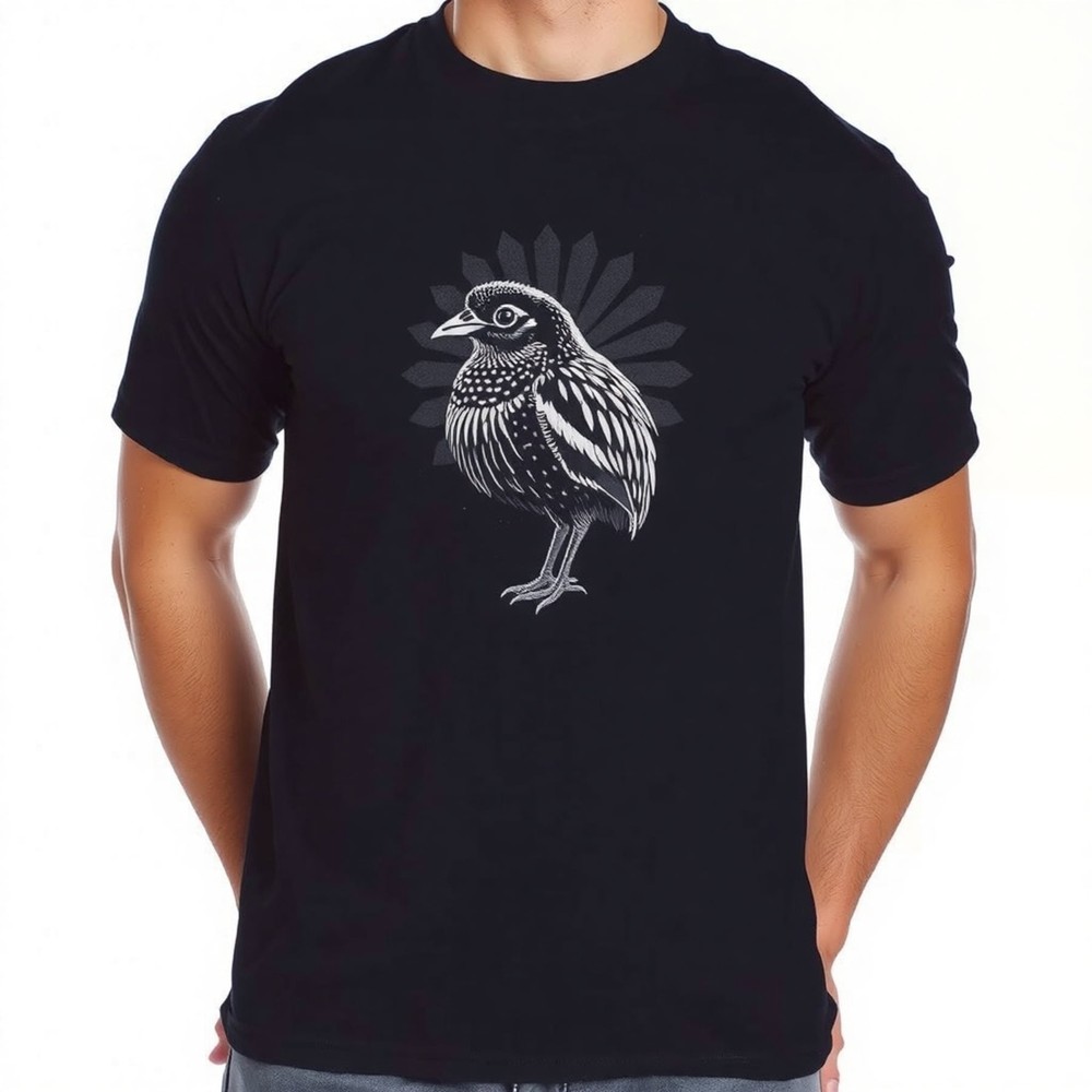 Stylish Black Graphic T-Shirt with Abstract Bird Design - Unique Tribal Print-image