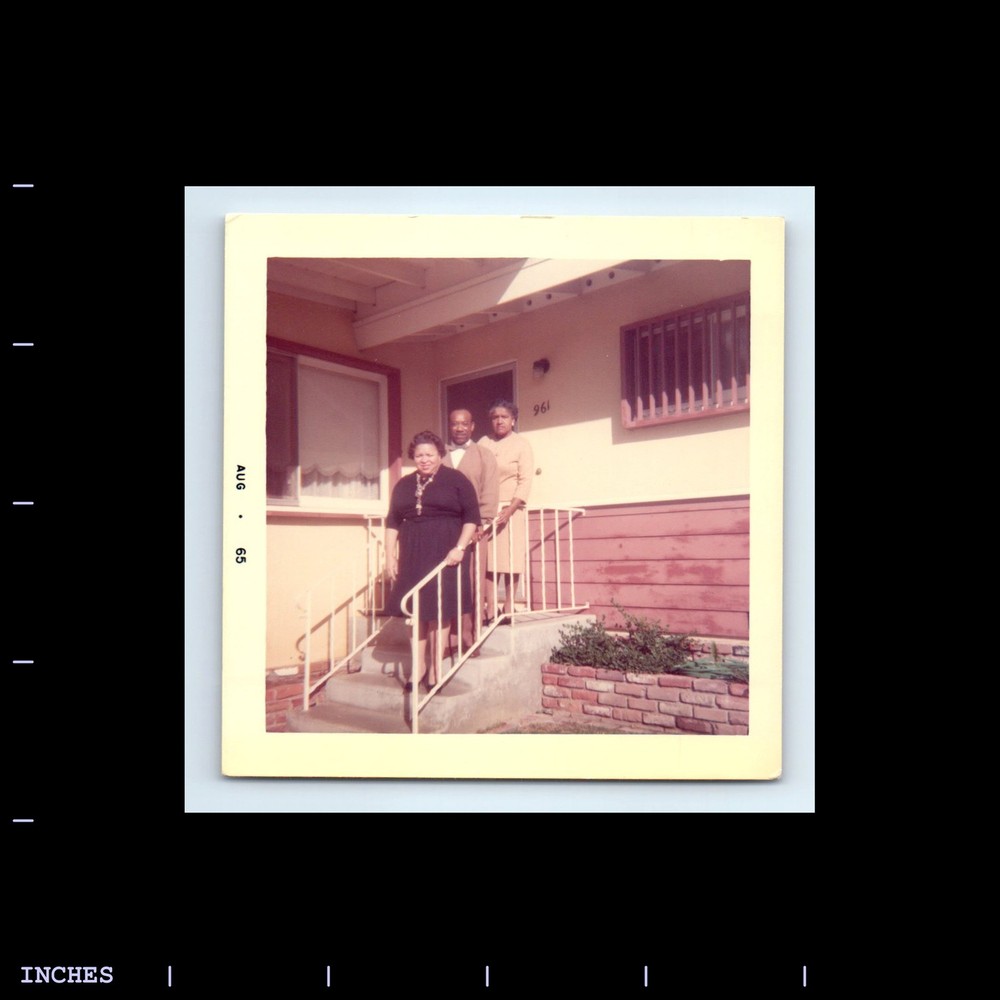 Square Color Photo BLACK AFRICAN AMERICAN MAN WOMEN OUTSIDE HOUSE 1965