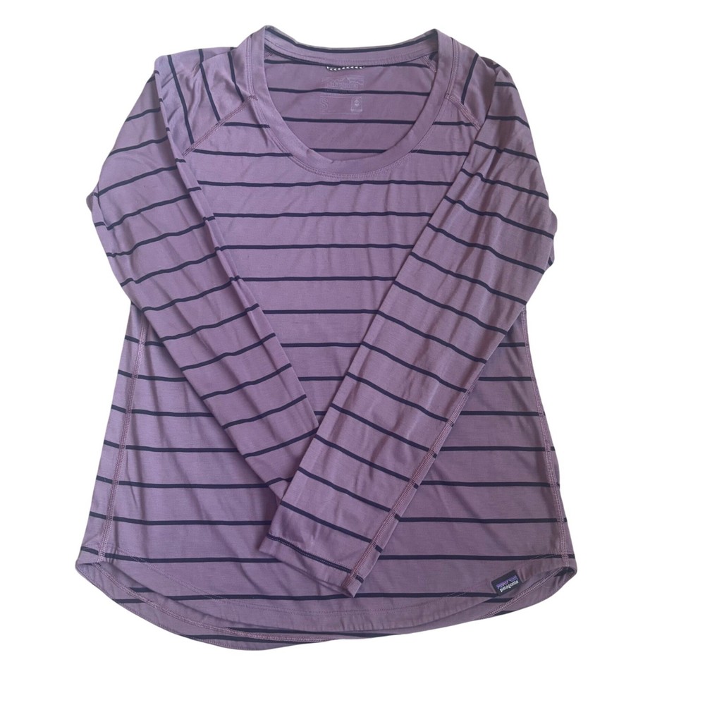 Patagonia Capilene Cool Trail Long Sleeve Shirt Purple Striped Womens Small