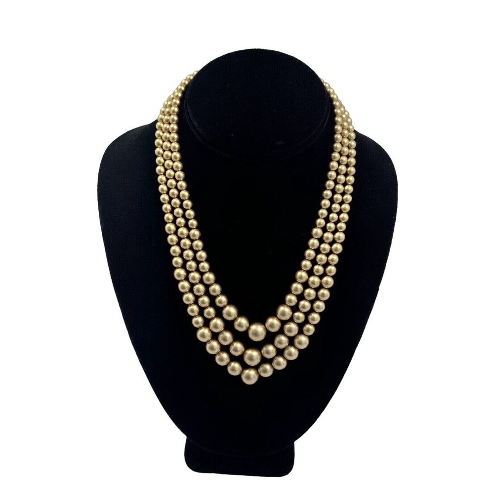 Vintage Multistrand Champagne Costume Pearl Choker Womens Necklace 1960s Style