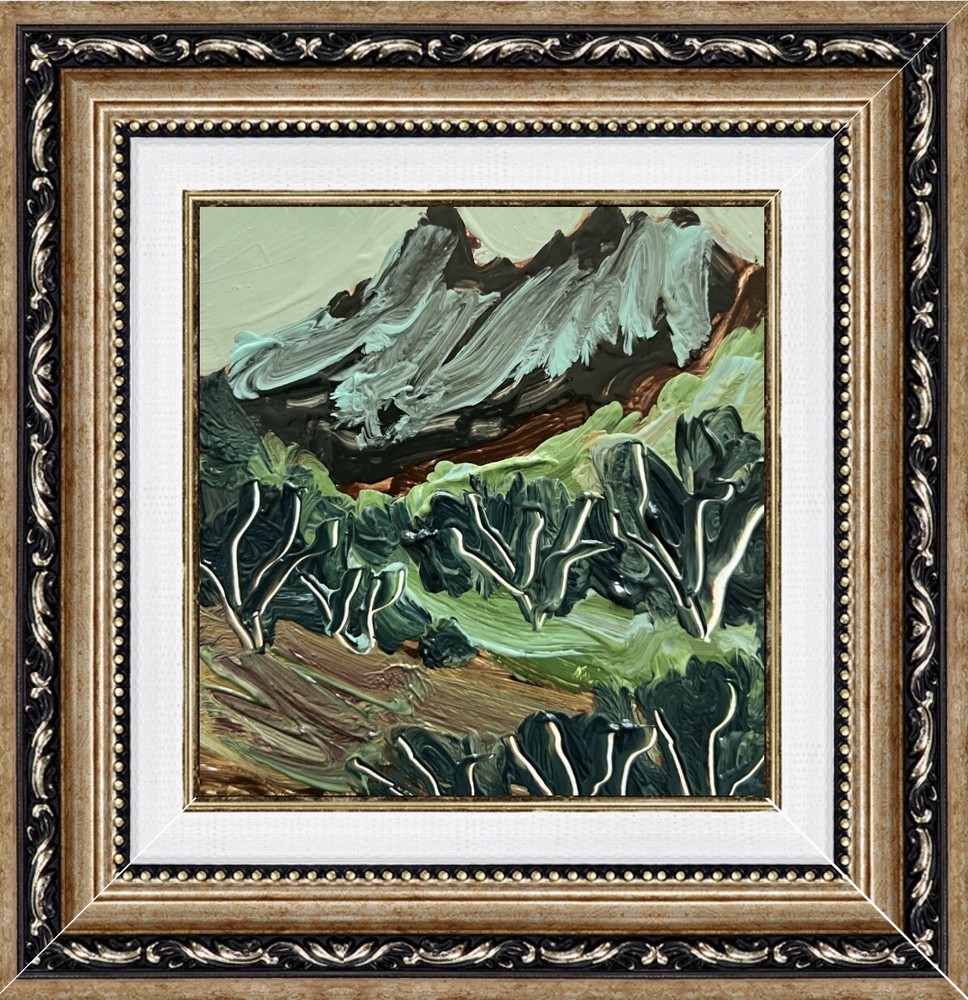Framed Signed Abstract Mountain Forest Oil Painting Artwork  -image
