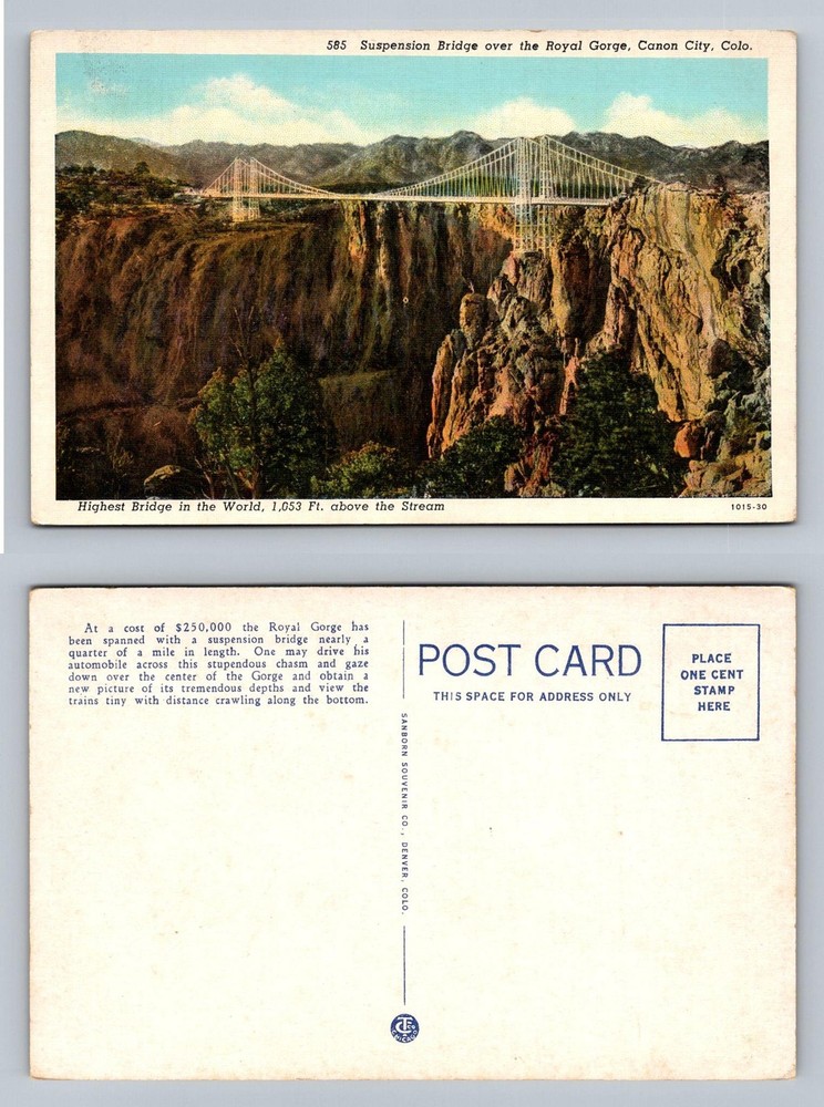 Canon City, CO-Colorado, Royal Gorge Bridge Highest Span PC Vintage Postcard