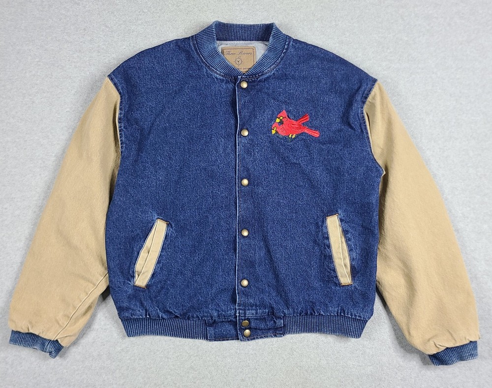Vintage Three Rivers Authentic Denim Jacket Cardinal Mens M 90’s Cotton Bird USA