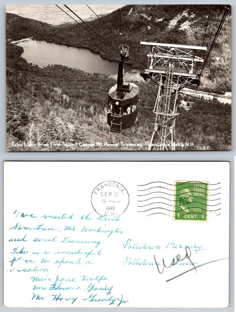 1949 Cannon Mt Aerial Tramway Echo Lake Franconia Notch NH Postcard