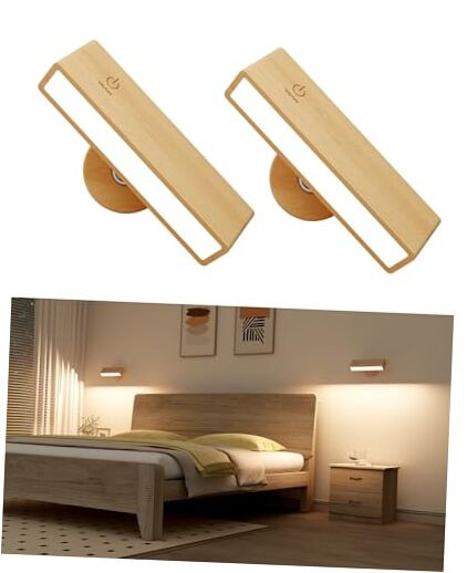 Battery Operated Rechargeable Wall Sconces Set of 2 in Beechwood