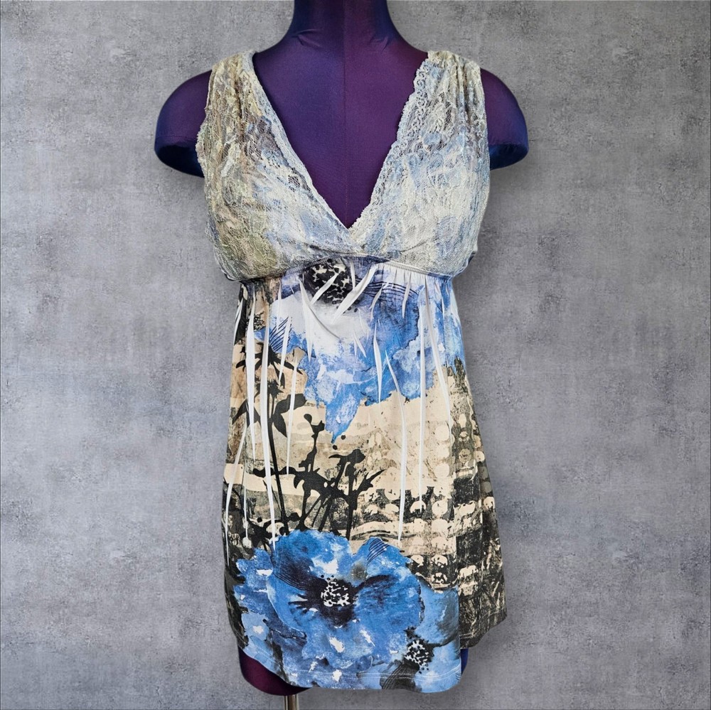 Vintage Y2K Rue 21 Floral Fairy Babydoll Lace Tank Top Size Large Juniors Q27