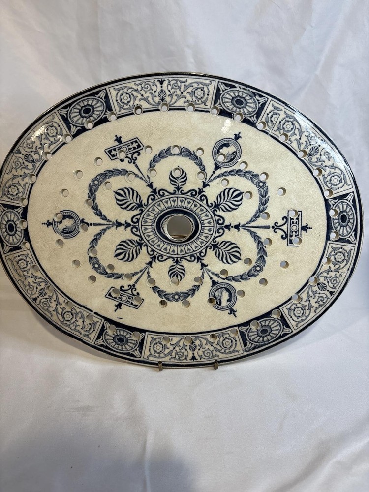 Antique Wedgwood Meat Drainer Adams Blue Creamware c 1883 13