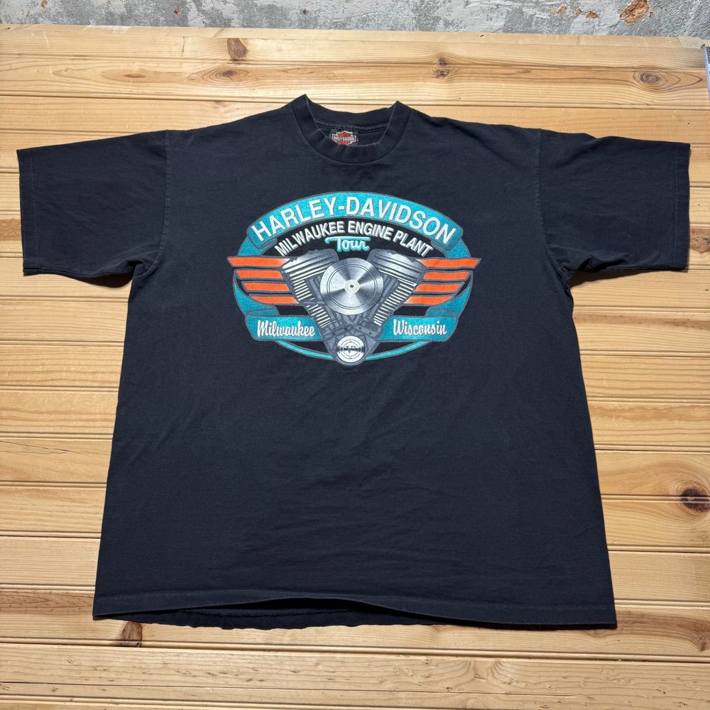 Vintage 90s Harley-Davidson Milwaukee Engine Plant Tour V-Twin Biker T-Shirt XL