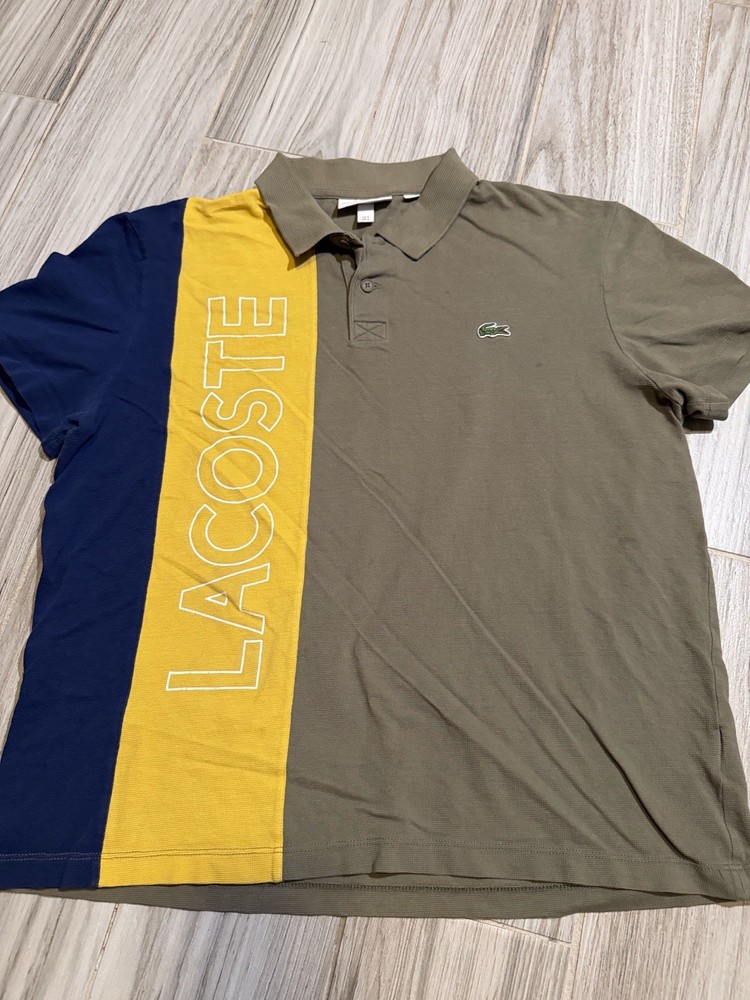 Lacoste Boys Polo Shirt Green/yellow Size L