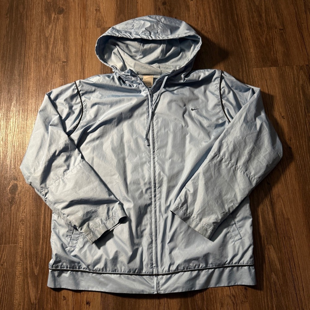 Nike Women's Light Blue Hooded Windbreaker Jacket Size L Athletic