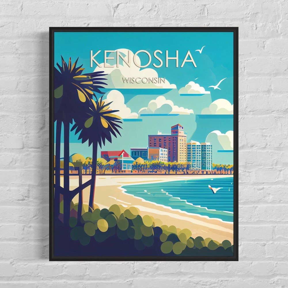 Kenosha Wisconsin Retro Art Print Kenosha Wall Art Illustration Kenosha Vintage