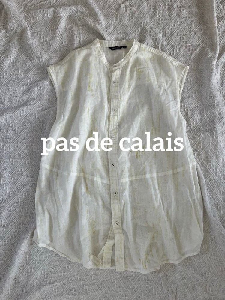 Pas de Calais Linen Cotton Sleeveless Blouse Off-White Yellow M