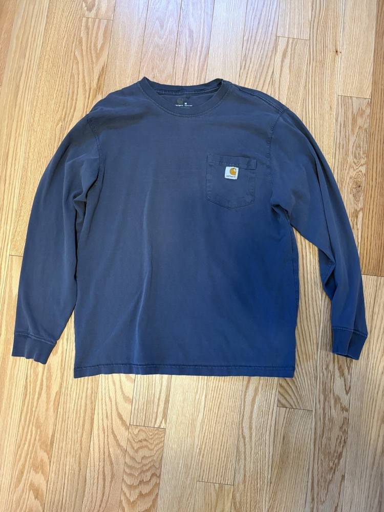 Carhartt Men's Navy Blue Cotton Knit Long Sleeve Crew Neck Pocket T-Shirt M