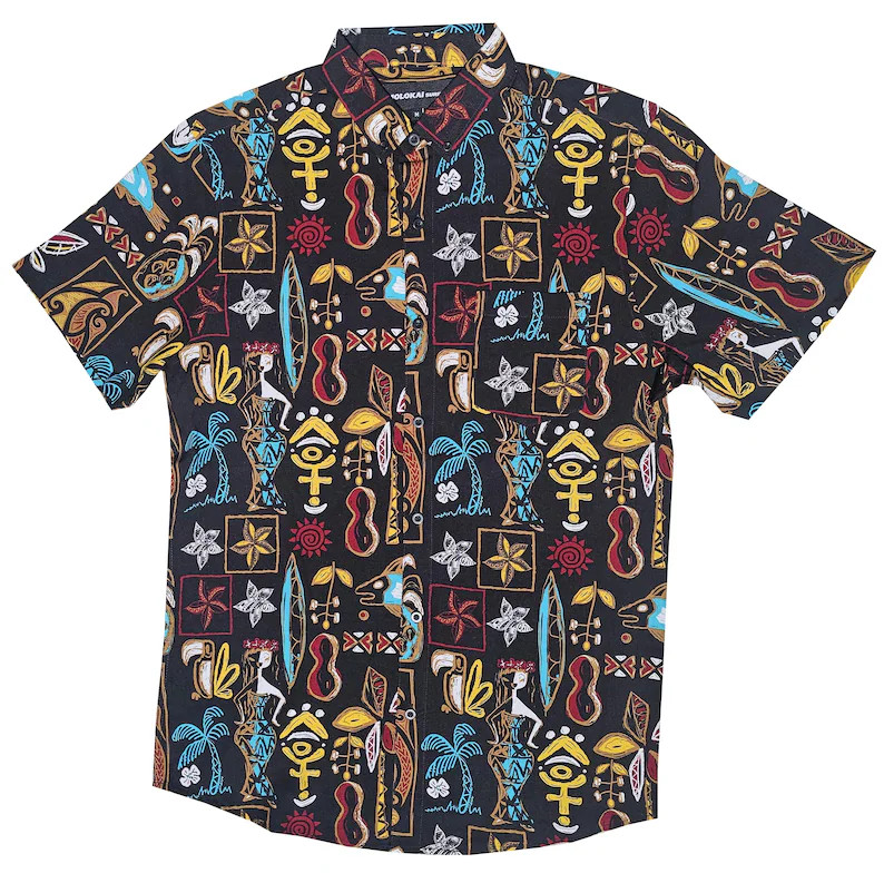 Molokai Retro Tiki Hawaii Shirt Mens Aloha Button Down