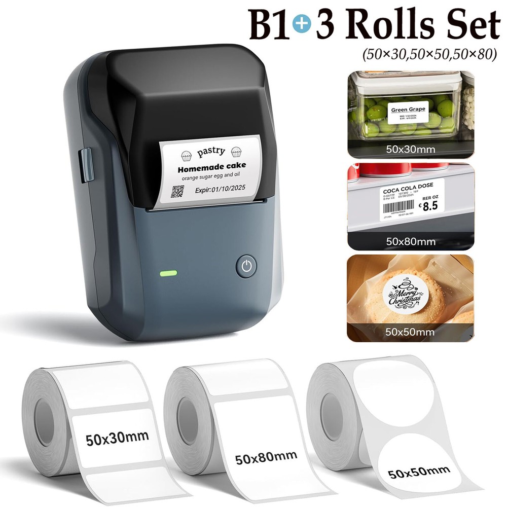 NIIMBOT B1 Bluetooth Thermal Label Printer with 3pk Tapes - No Ink Needed  