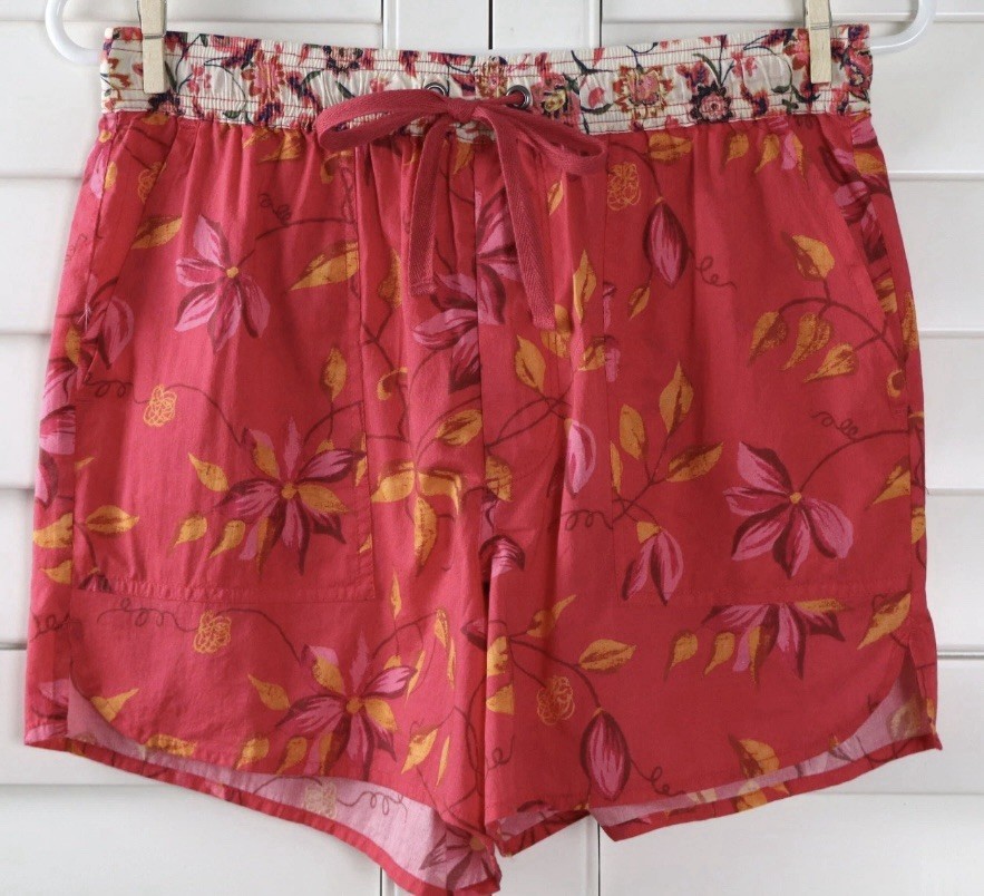 NEW Sundance Catalog Relaxed KAI PINK PUNCH Floral Cotton Drawstring Shorts XXL