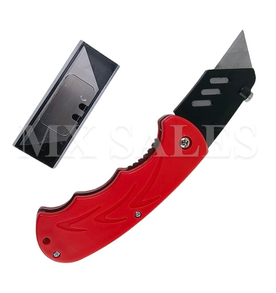 Folding Lock Back Utility Knife Box Cutter Clip 10 Blades Quick Change