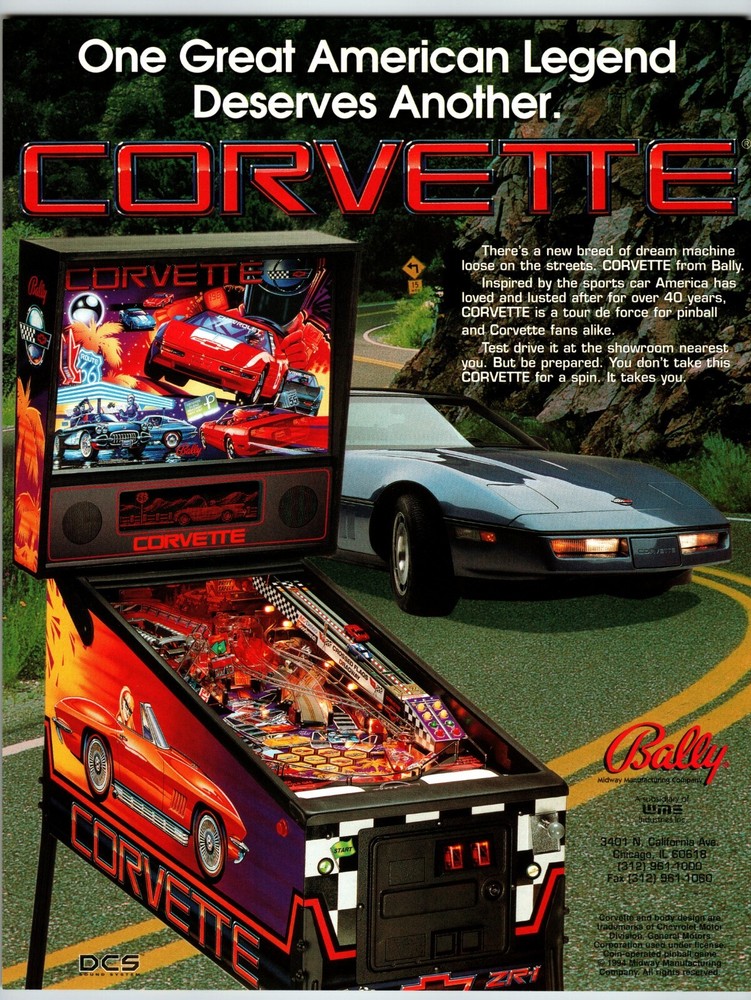 Corvette Pinball Flyer Artwork Sheet Original NOS 1992 Chevrolet Chevy Vintage