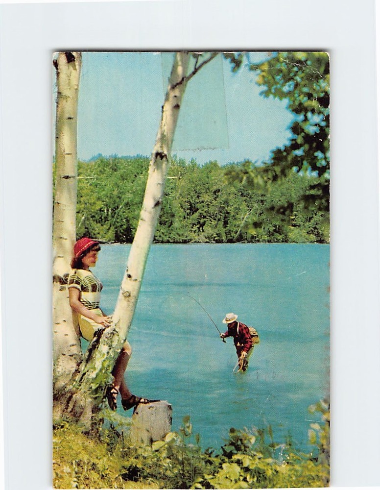 Postcard Fishing Scene Michigan Water Wonderland USA