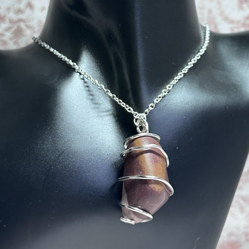 Handcrafted Wire Wrapped Purple Stone Pendant Necklace Silver Cable Chain