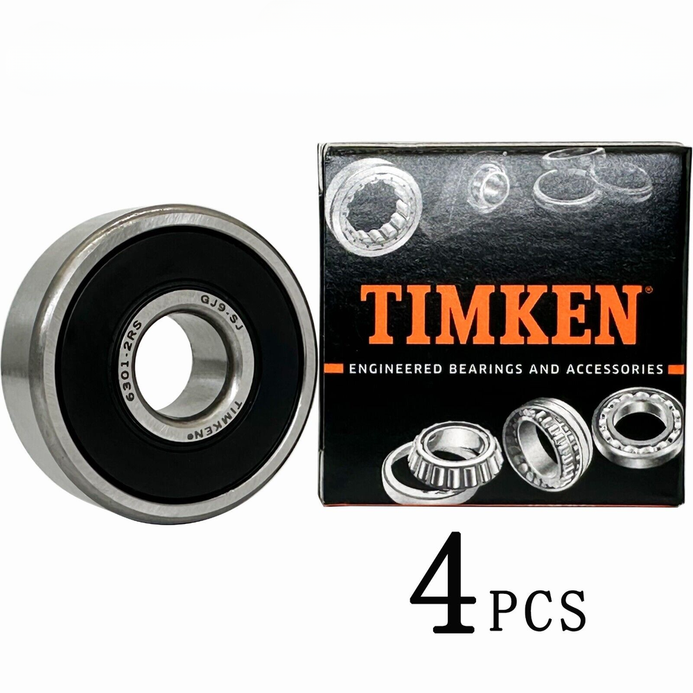 4-Pack TIMKEN 6301-2RS 12x37x12mm Double Sealed Rubber Ball Bearings 6301RS