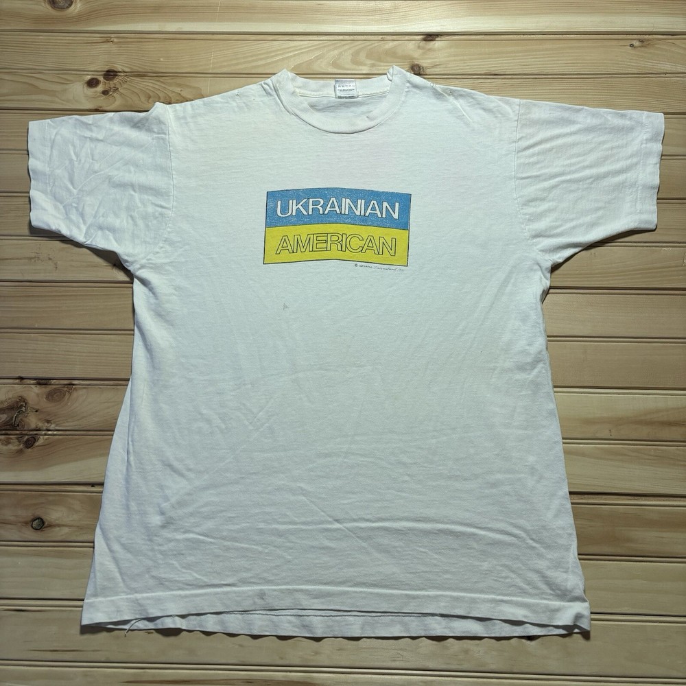 Vintage 80s 90s Ukrainian American International Flag Single Stitch Shirt - XL