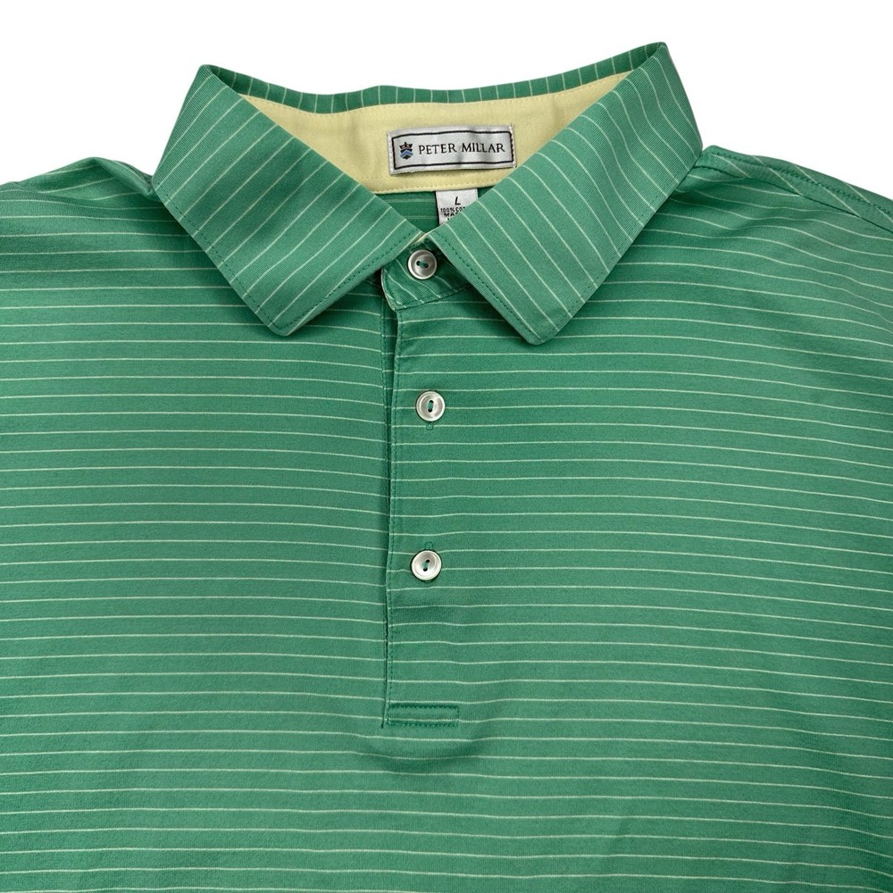 Peter Millar Men’s Cotton Short Sleeve Polo Shirt Size LARGE Green Stripes