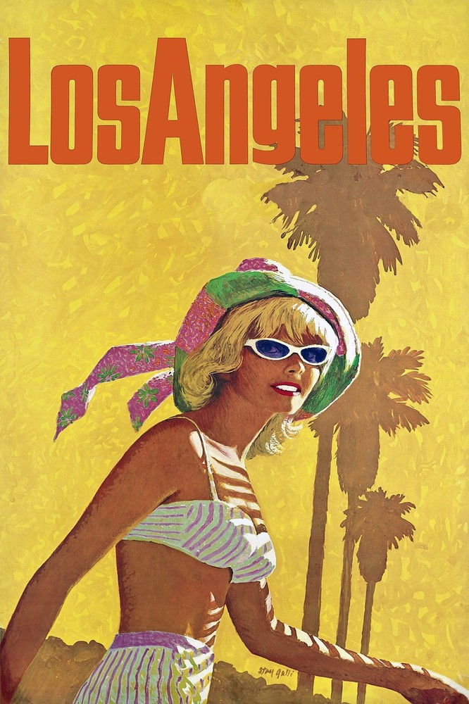 5954.Los Angeles.woman.palm.trees.tourism.POSTER.Decoration.Graphic wall design