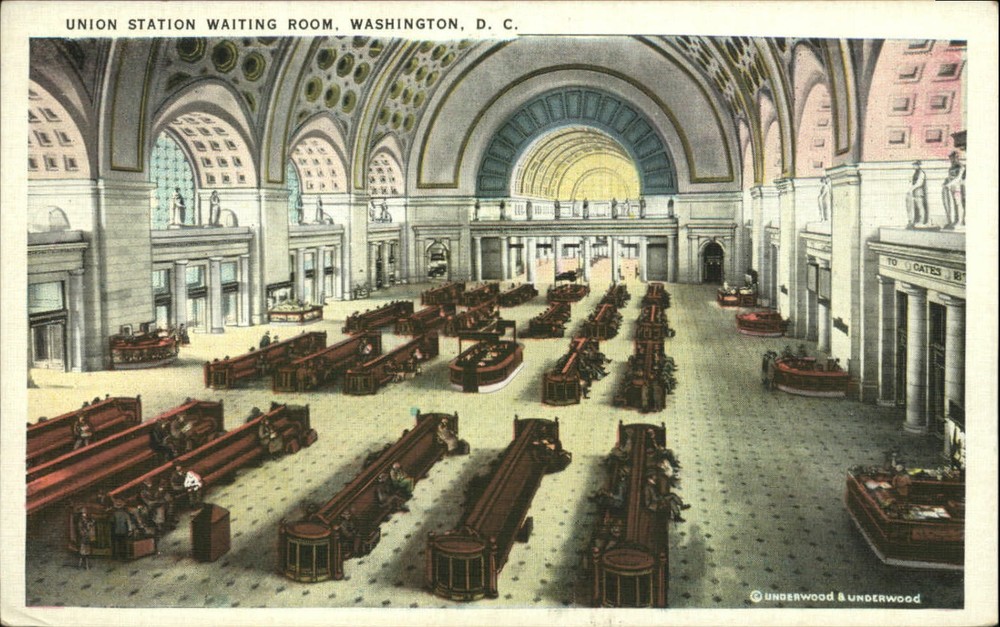 Washington DC Union Station waiting room interior 1920s unused vintage postcard