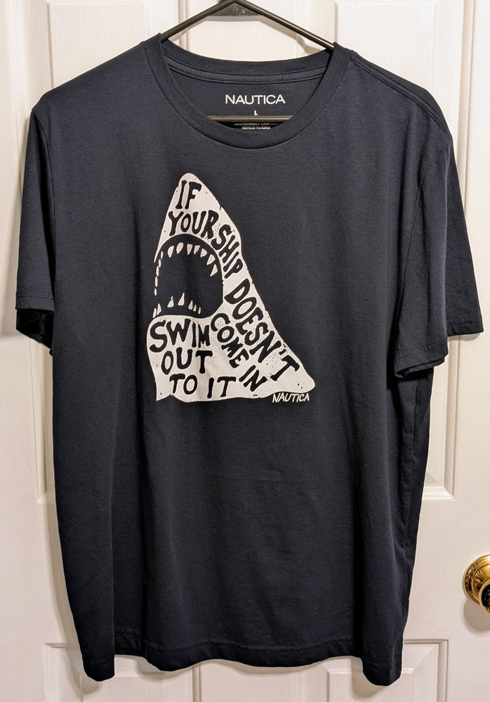 Nautica Whimsical Shark Navy Blue Men's Large T-Shirt