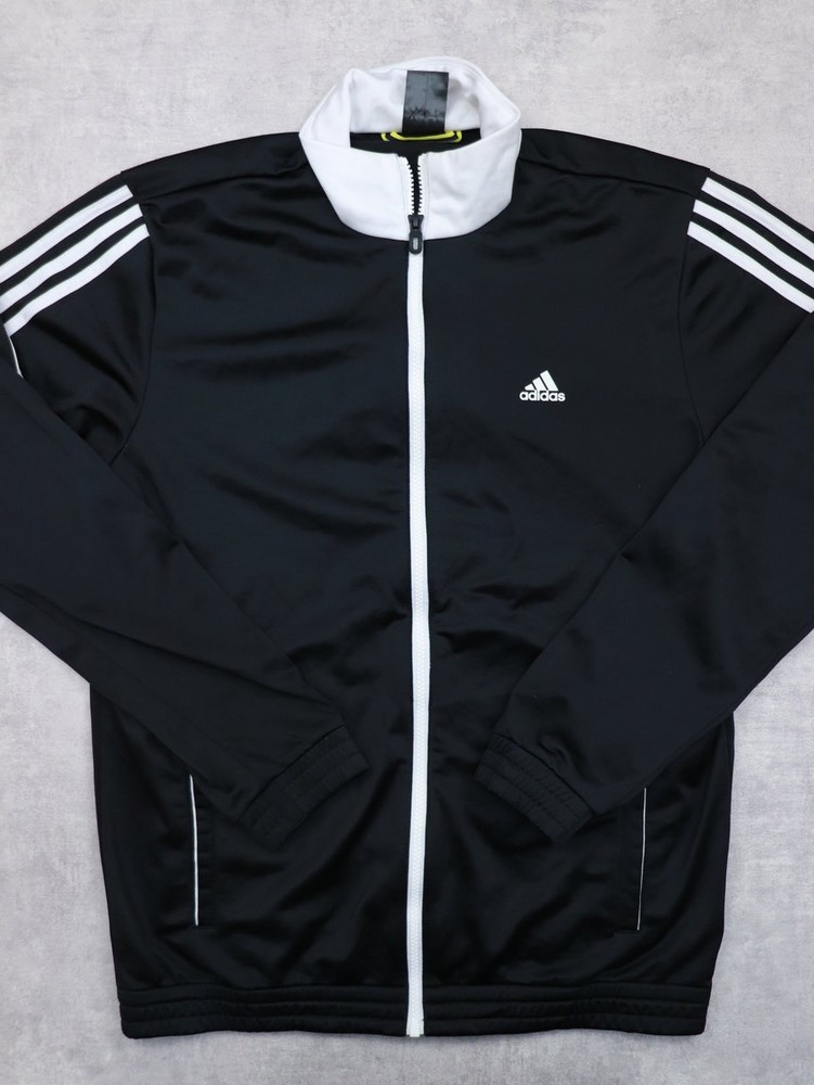 Adidas Track Jacket Mens Medium Full Zip Gym Running Sports, Black