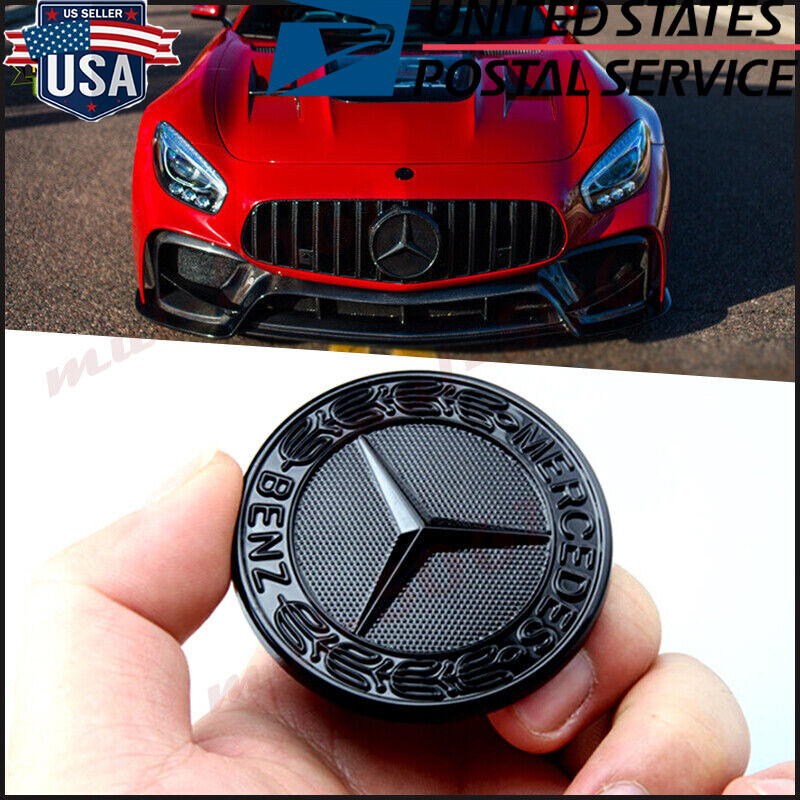 Gloss Black AMG Flat Laurel Wreath Hood Emblem 57mm for Mercedes