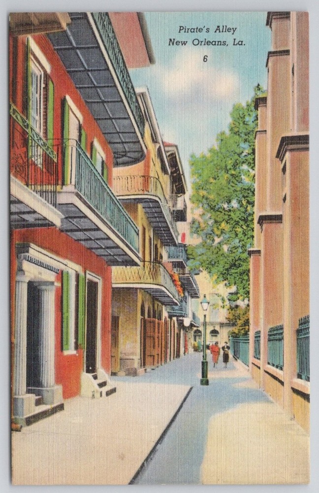 Pirate's Alley New Orleans LA Linen Postcard French Quarter Vieux Carre