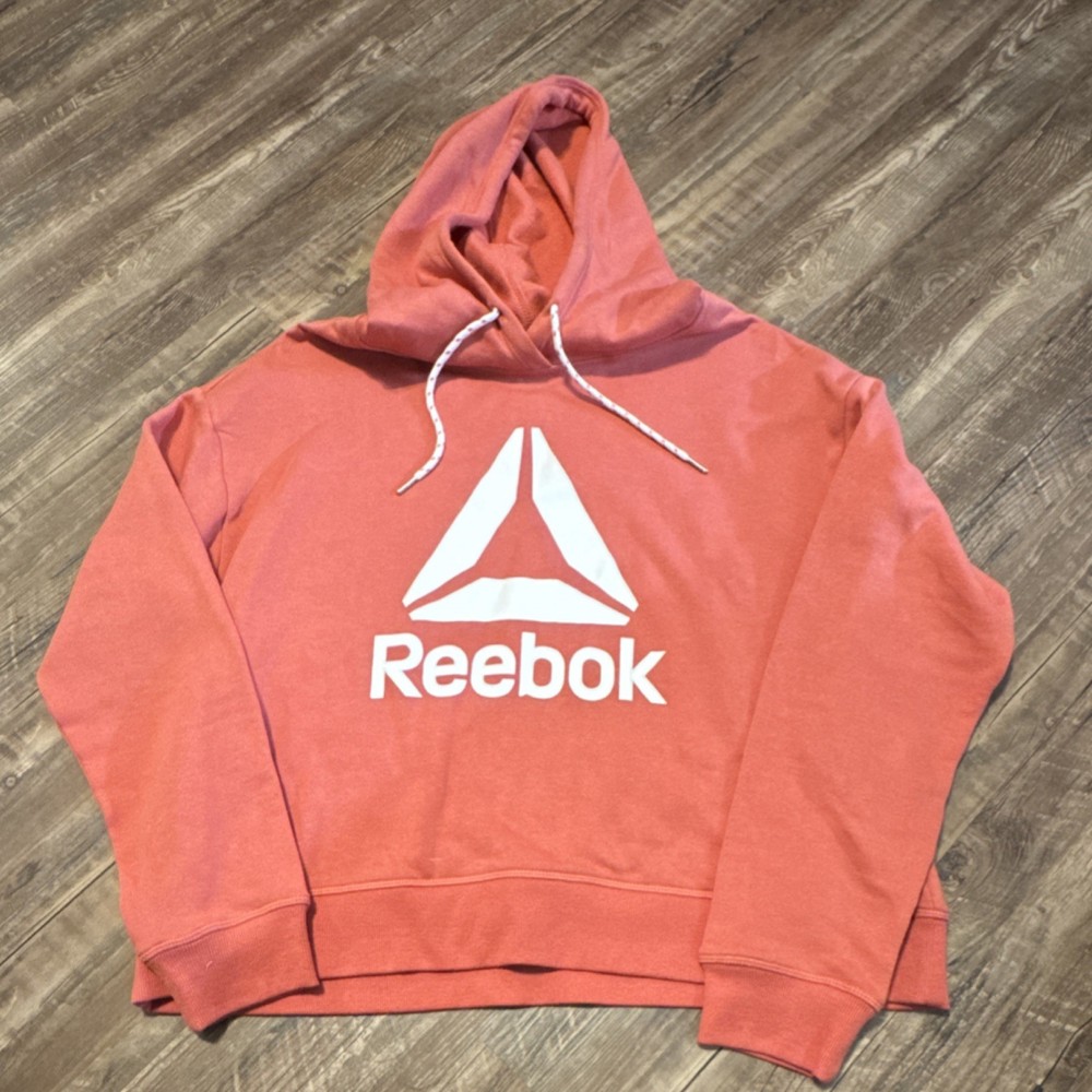 Reebok Coral Pullover Hoodie Women's Size L Logo Long Sleeve Knit Sweatshirt