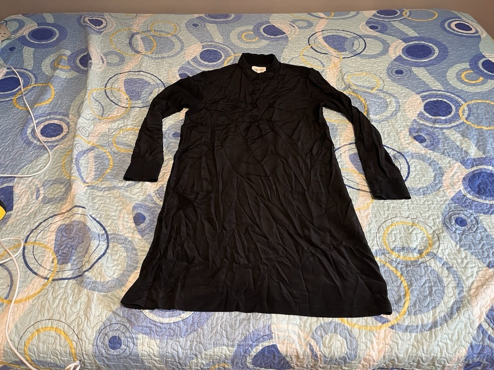 Sezane 100% Silk Long Sleeve Collared Shirt Dress Black Womens Size 34 US 2