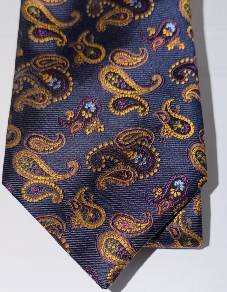 David Donahue 100% Silk Navy Gold Purple Paisley Men's Tie Woven