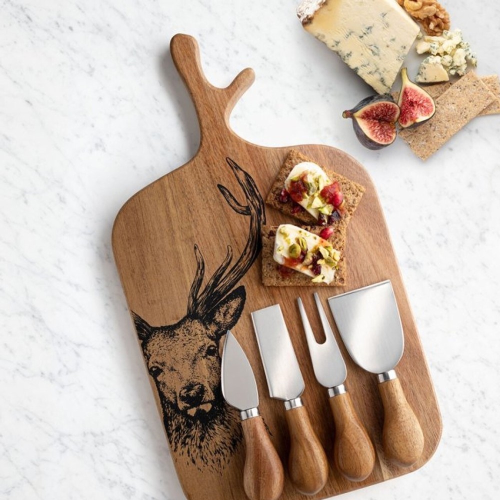 Acacia Wood Cheese Board Set Charcuterie Serving Tray and 4 cheese knife set-image