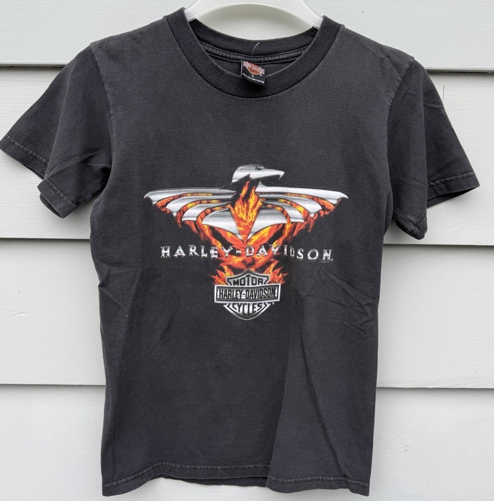 Harley Davidson Flames Eagle 2002 Black Graphic T-Shirt size S
